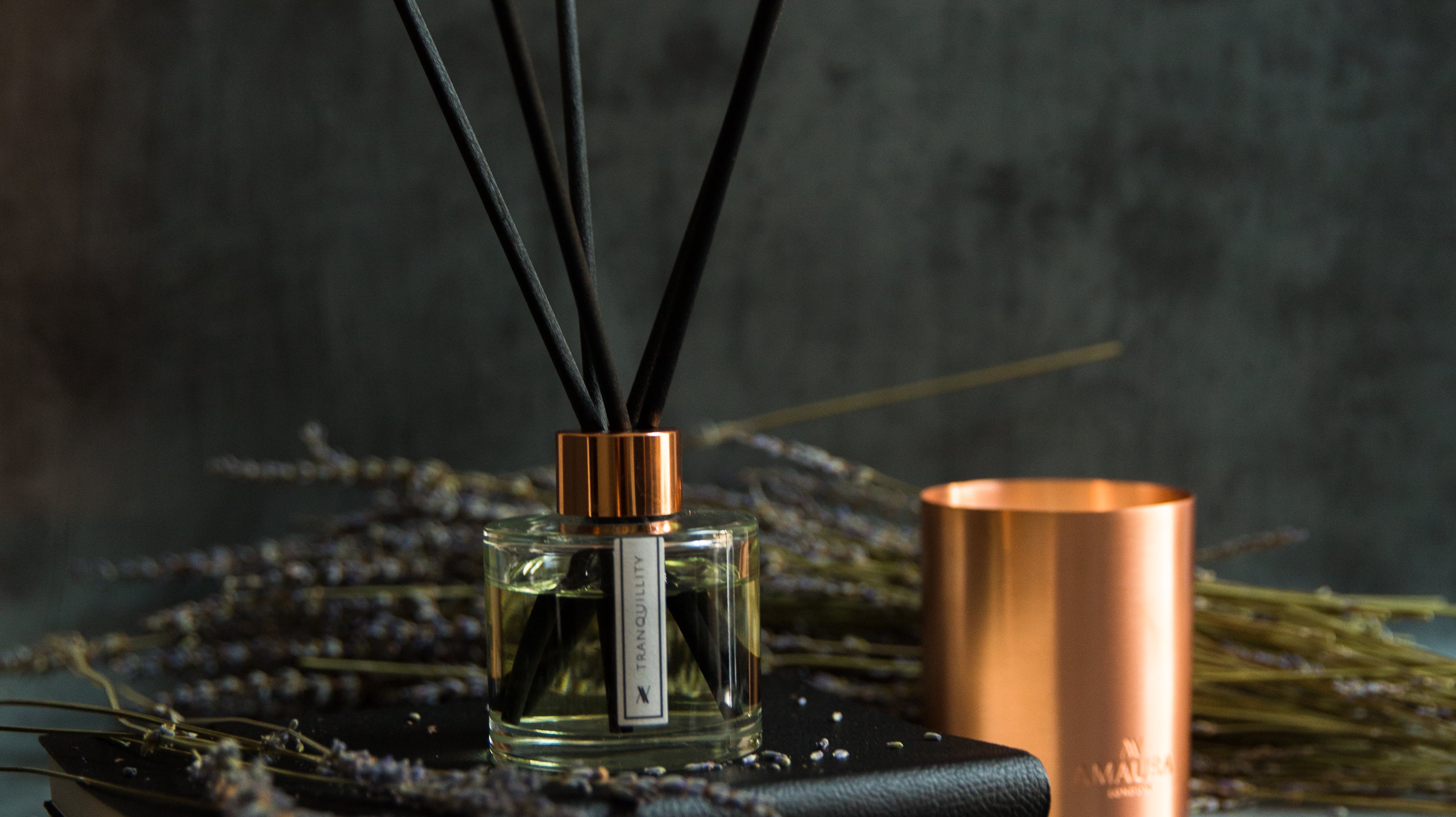 Eco-luxury reed diffuser and rose gold candle
