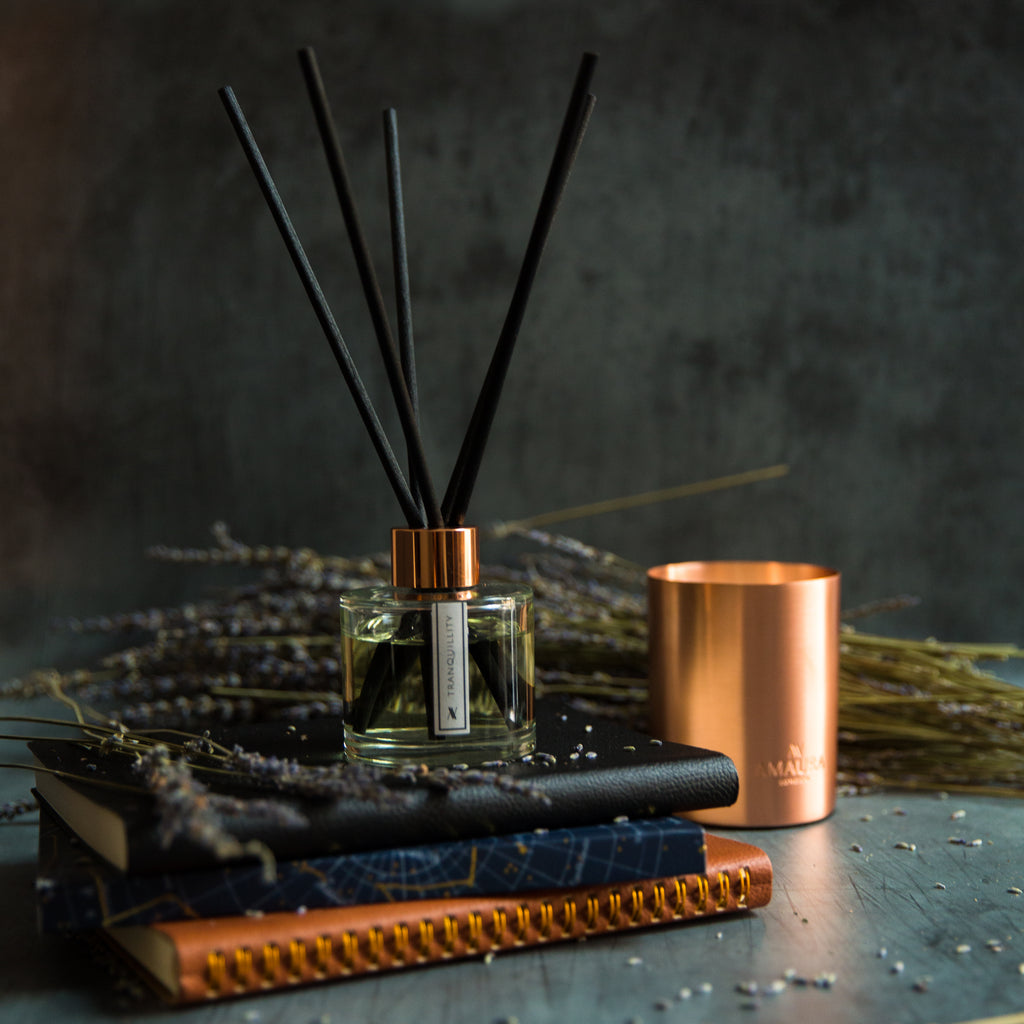 Eco-luxury reed diffuser and rose gold candle