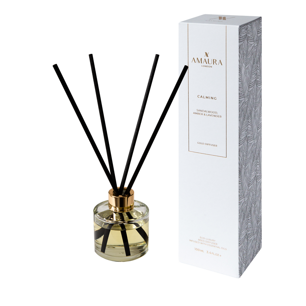 Calming Long lasting eco friendly reed diffuser with Sandalwood, Amber & Lavender essential oils