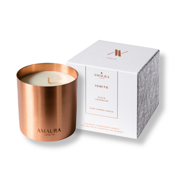 Ignite | Luxury Oud & Geranium Candle | Refillable Polished Metal Vessel | 280g 50hr burn